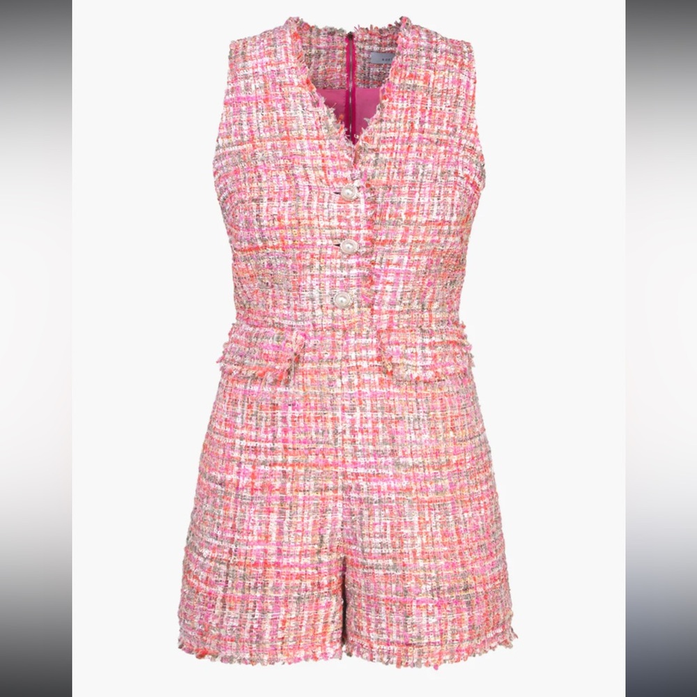 Adelyn Rae Women's Hot Pink Tweed Romper Size L Sleeveless with Pockets